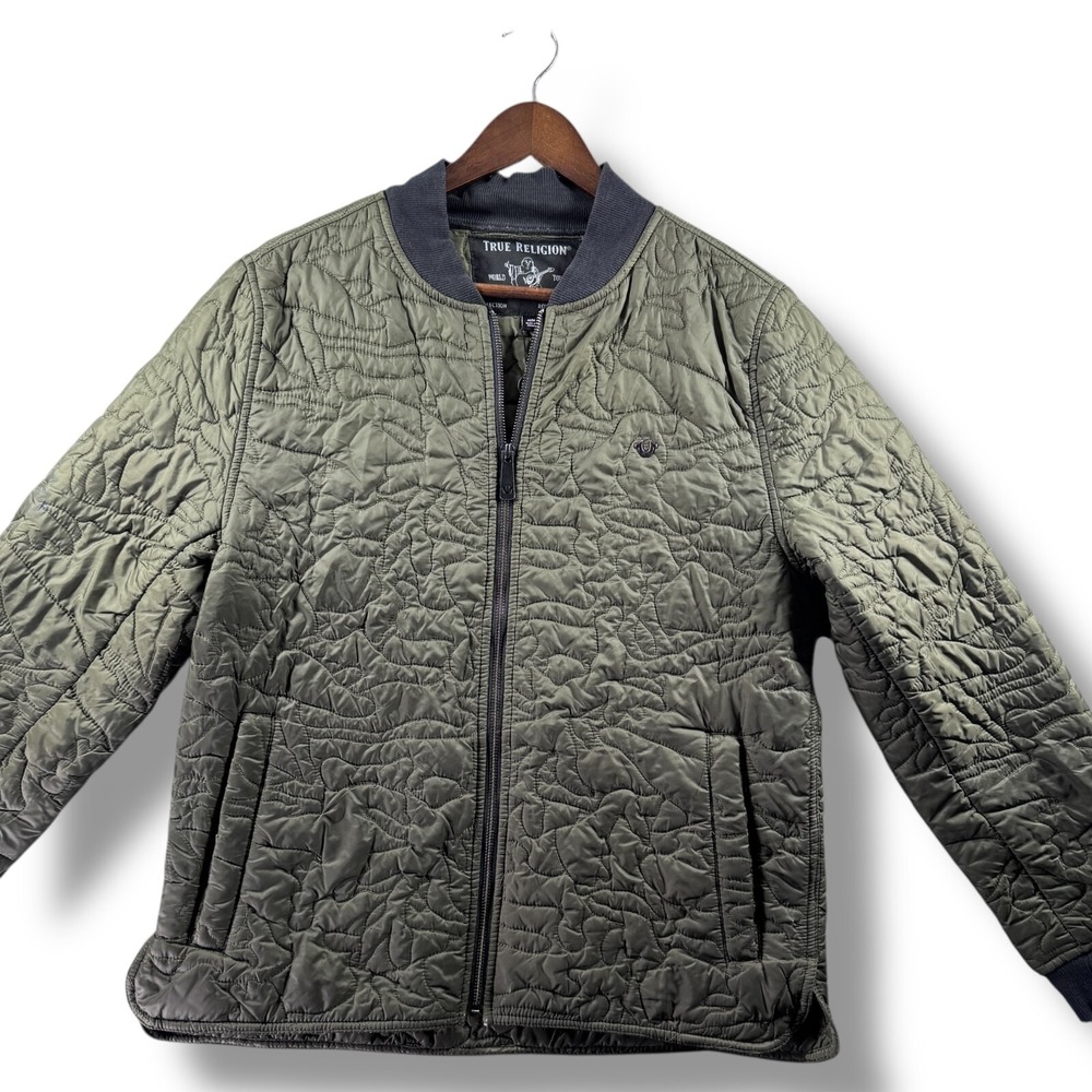 True Religion Green Camo Quilted Liner Jacket Men's Size Medium M Coat